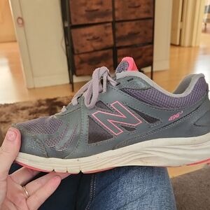 New Balance Gray and Purple Sneaker with Pink Trim
